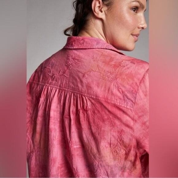 Anthropologie Pilcro The Cate Classic Button Down Embroidered Shirt Small Pink - Picture 2 of 9